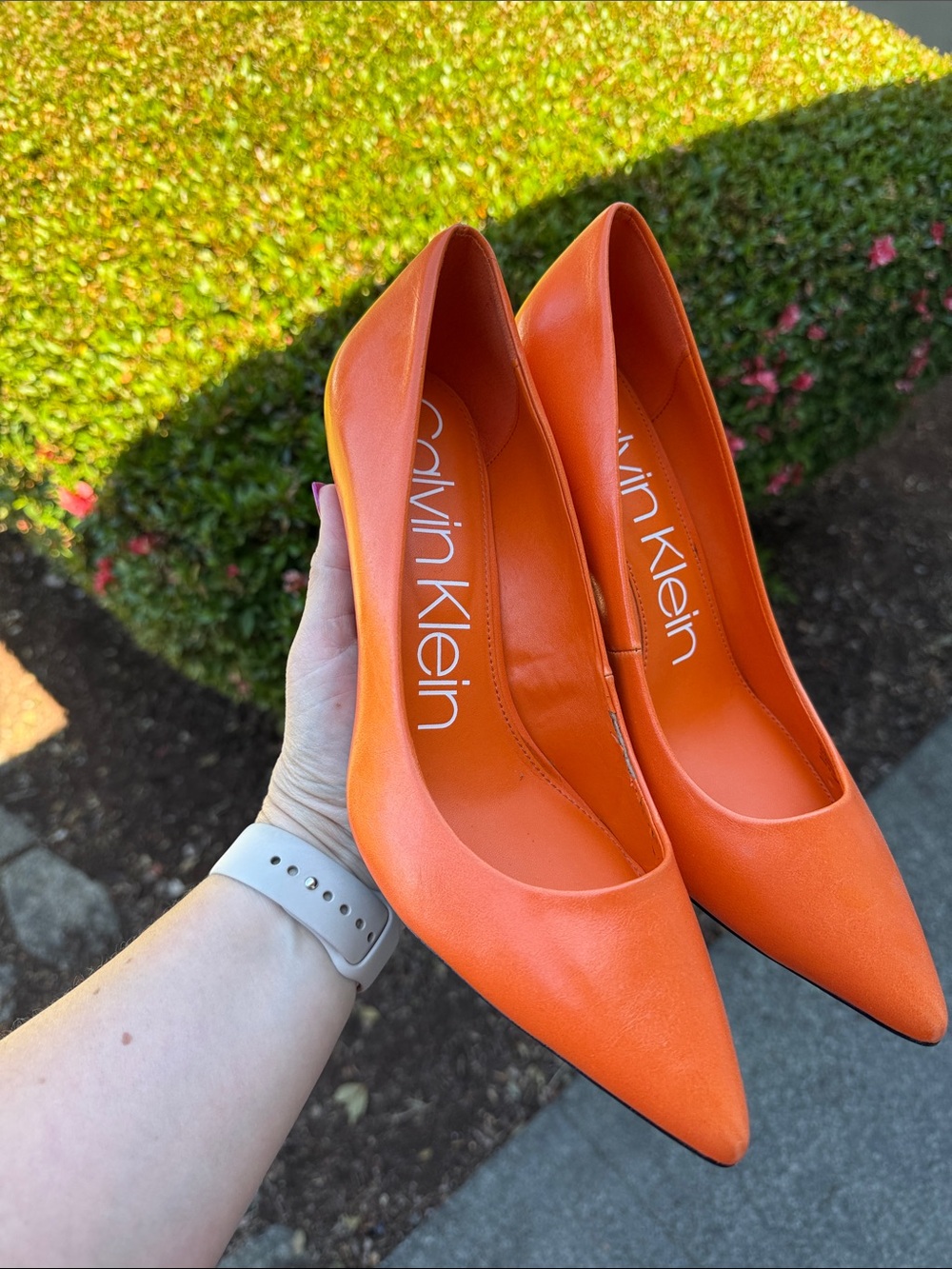 Calvin Klein Orange Patent Leather Pointed Toe Heels